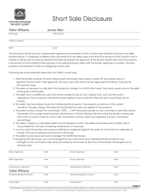 Short Sale Disclosure Agreement