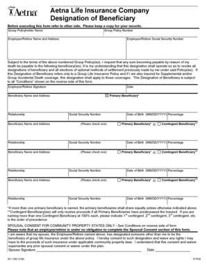 Aetna Life Insurance Beneficiary Designation Form