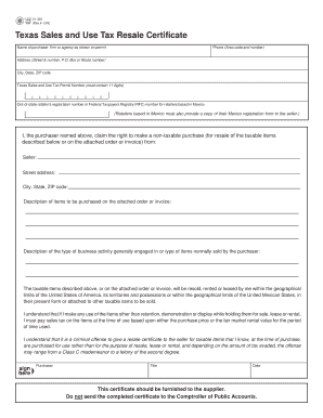 Texas Sales and Use Tax Resale Certificate