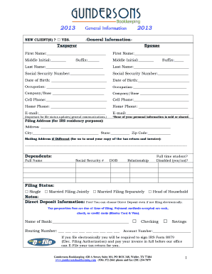 2013 Taxpayer Information Form