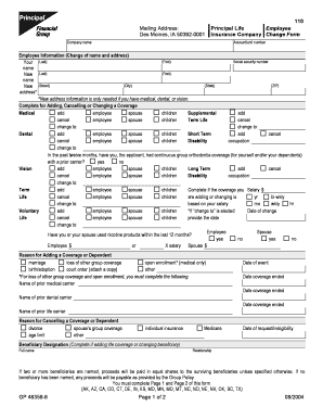 Principal Life Insurance Company Change Form