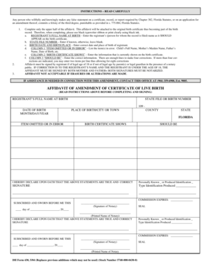 Florida Birth Certificate Amendment Affidavit