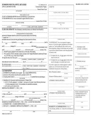 Virginia Unlawful Detainer Summons