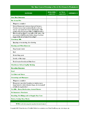 Pet Ownership Cost Worksheet
