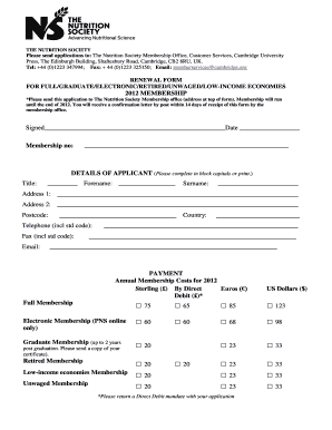 The Nutrition Society Membership Renewal Form