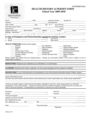 Health History and Permit Form