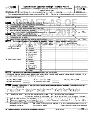 IRS Form 8938 Statement of Specified Foreign Financial Assets