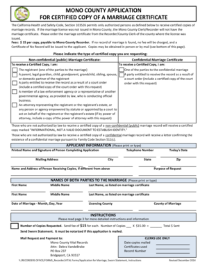 Mono County Marriage Certificate Application