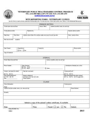 Bite Reporting Form - Veterinary Clinics