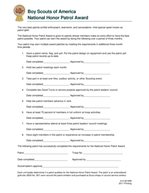 National Honor Patrol Award Form