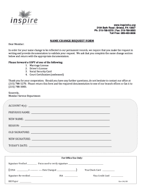 Name Change Request Form