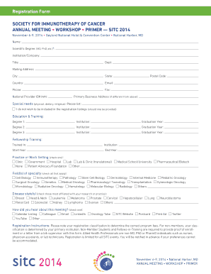 SITC 2014 Annual Meeting Registration Form