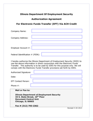 Illinois EFT Authorization Agreement