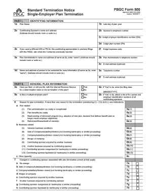 Standard Termination Notice PBGC Form 500