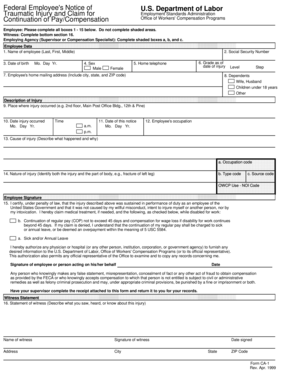 Federal Employee Traumatic Injury Claim Form