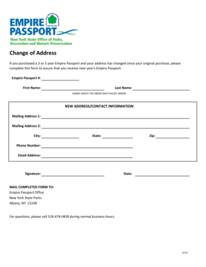 Empire Passport Change of Address Form