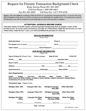 Utah Firearm Transaction Background Check Form