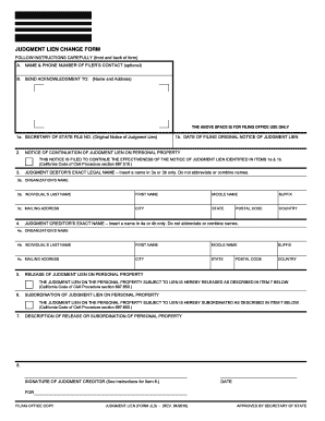 Judgment Lien Change Form (Form JL3)