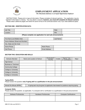Maryland Judiciary Employment Application