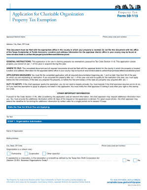 Texas Charitable Organization Property Tax Exemption Application