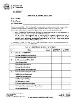Ohio Statement of Special Inspections