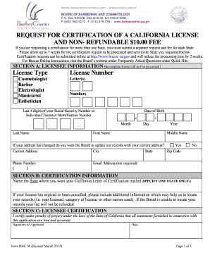 California License Certification Request