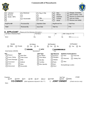 Massachusetts ATV Registration and Titling Application