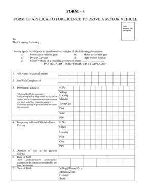 Form 4 - Motor Vehicle Driving License Application