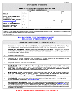 Pennsylvania Physician Reactivation Application