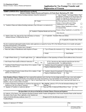 ATF Form 5320.5 Tax Exempt Firearm Transfer Application