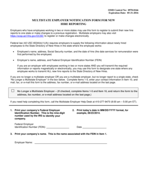 Multistate Employer Notification Form for New Hire Reporting