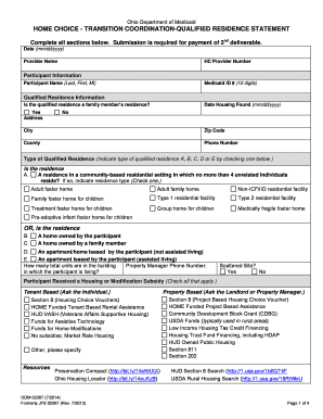 Ohio Medicaid Home Choice Qualified Residence Statement