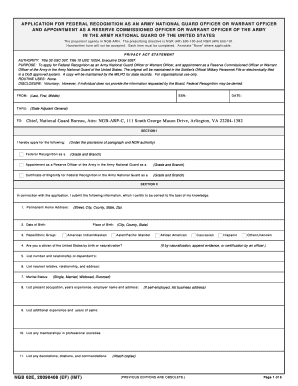 Application for Federal Recognition as an Army National Guard Officer