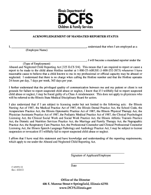 Acknowledgment of Mandated Reporter Status