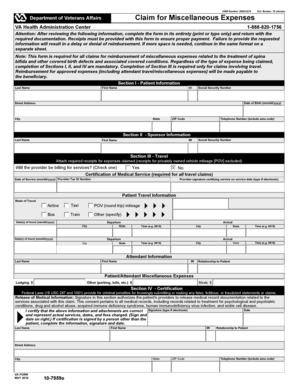 VA Form 10-7959e Claim for Miscellaneous Expenses