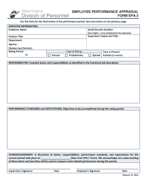 Employee Performance Appraisal Form EPA-3