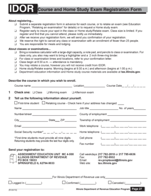 Illinois Department of Revenue Course Registration Form