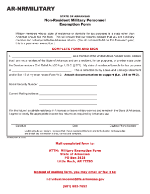 AR-NRMILITARY Non-Resident Military Personnel Exemption Form - dfa arkansas