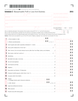 Massachusetts Schedule C Profit or Loss from Business 2013