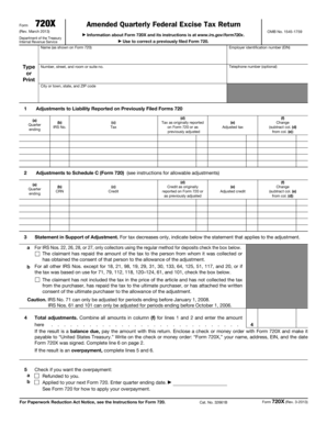 Form 720X Amended Quarterly Federal Excise Tax Return