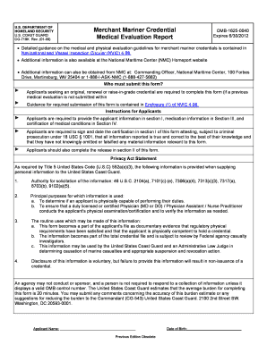 USCG Merchant Mariner Medical Evaluation Form