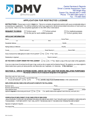Nevada Restricted License Application