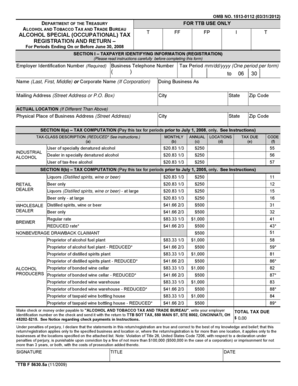 Alcohol Special Occupational Tax Registration and Return