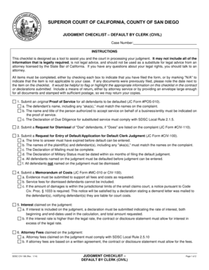 Judgment Checklist Default by Clerk Civil