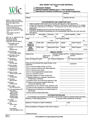New Jersey WIC Health Care Referral Form