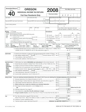 Oregon Individual Income Tax Return Form 40