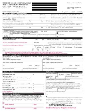 Wisconsin Dealer Low Speed Vehicle Title & License Plate Application