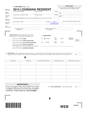 Louisiana Individual Income Tax Return Form IT-540