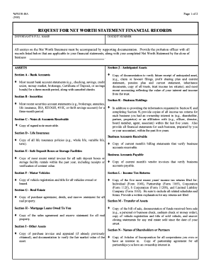 Request for Net Worth Statement Financial Records