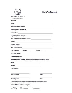 Fed Wire Request Form